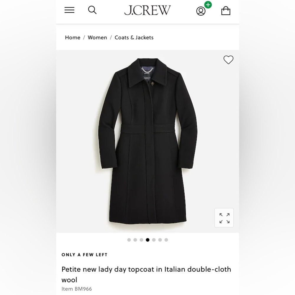 NWOT J. Crew Petite Lady Day Topcoat in Italian Wool, color black, size 4P